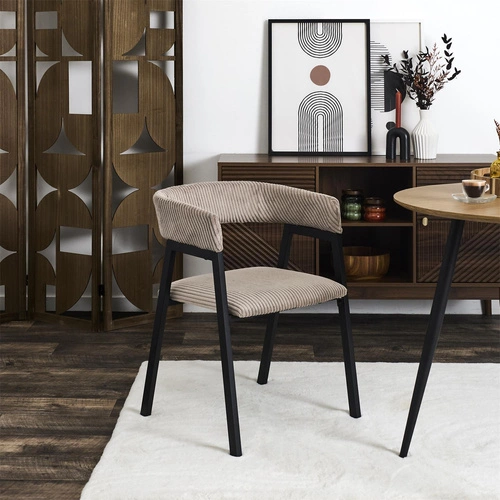 Krzesło tapicerowane Scott sztruks szare z podłokietnikami do jadalni i salonu nowoczesne