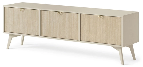 Szafka RTV drewniana Sage 160 cm stojąca do salonu w stylu boho glamour z jodełką