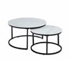 Zestaw 2 okrągłych stolików kawowych Silas biały marmur nowoczesny do salonu 80 i 60 cm