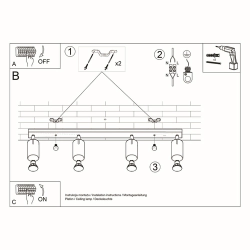 Plafon sufitowy Ring 4L czarny nowoczesny metalowy do salonu kuchni i sypialni Sollux