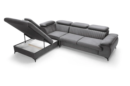 Narożnik z funkcją spania lewy Lund L szary nowoczesny do salonu z pojemnikiem