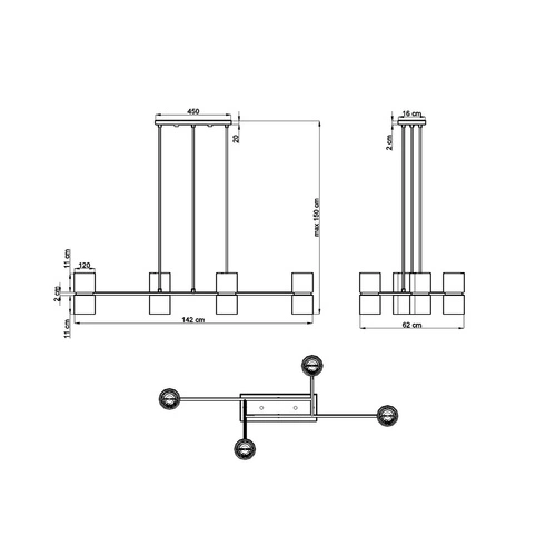 Lampa wisząca KUKKIA czarna 4-punktowa nowoczesna do salonu i jadalni nad stół