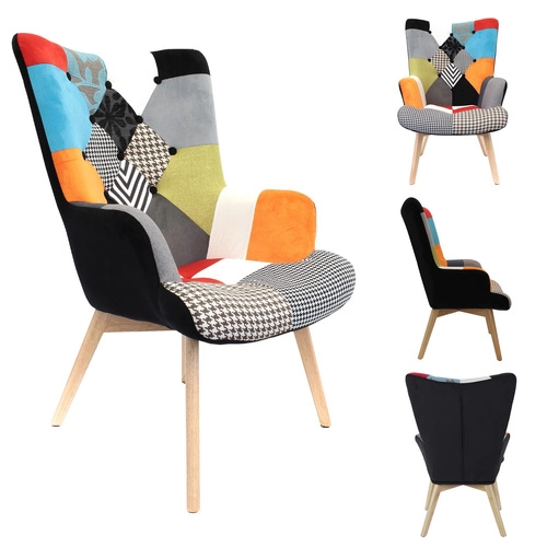 Fotel uszak Helsinki patchwork multikolor do salonu skandynawski z podłokietnikami Intesi