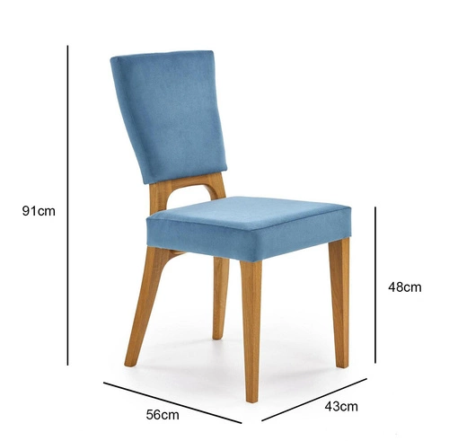 Krzesło do jadalni Remi Intesi drewniane tapicerowane niebieskie skandynawskie dąb