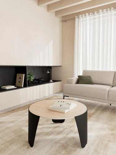 Stolik kawowy Altea okrągły trawertyn 80 cm nowoczesny do salonu