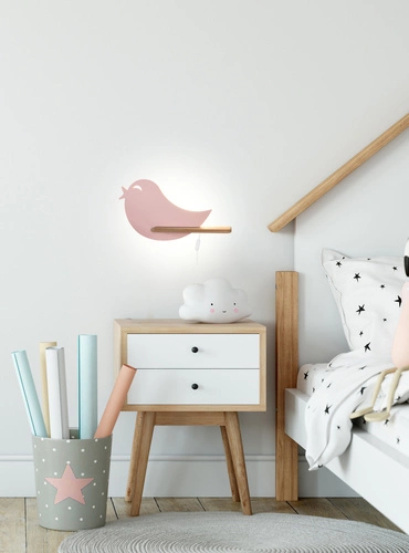 Kinkiet ścienny LED Bird różowy klasyczny do pokoju dziecięcego drewniany 5W 4000K CANDELLUX