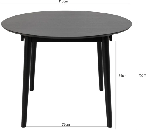 Stół okrągły rozkładany Montreux czarny nowoczesny do jadalni i salonu Actona 115–154 cm