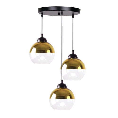 Lampa wisząca Contessa talerz czarny  3x40 E27 klosz złoty