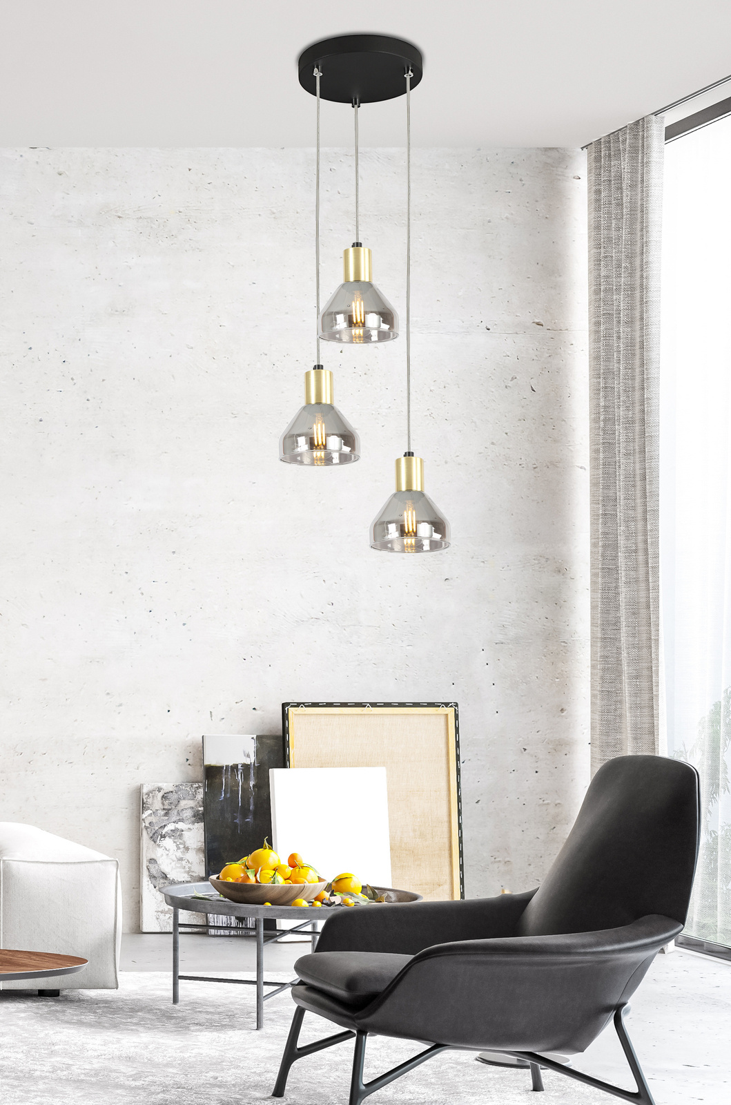 Lampa wisząca Gregory czarna szklana 3-punktowa do salonu i jadalni industrialna