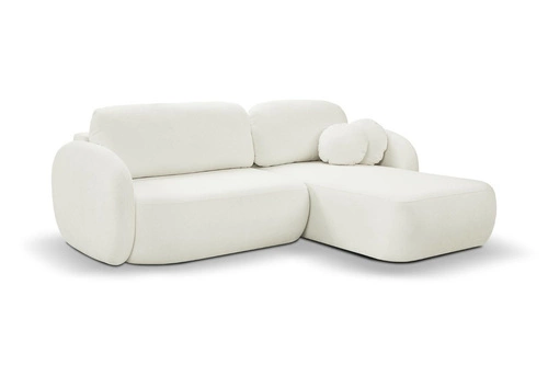 Narożnik z funkcją spania prawy Salby biały nowoczesny z pojemnikiem do salonu