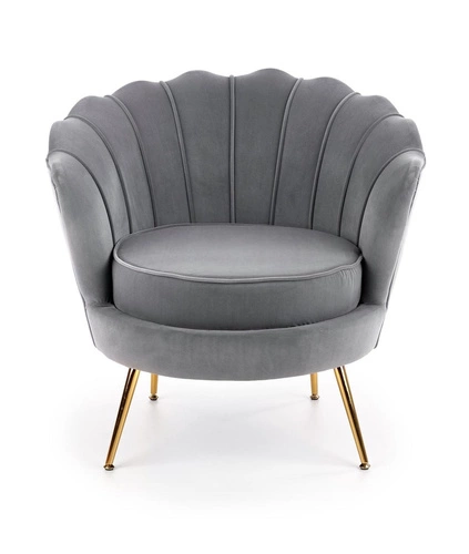 Fotel muszelka Florencja szary welur glamour do salonu Intesi nowoczesny z podłokietnikami