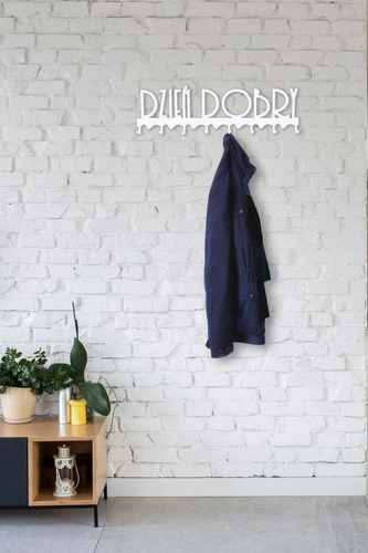 Wieszak ścienny biały Dzień dobry Intesi nowoczesny do przedpokoju z 8 haczykami