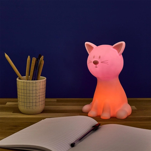 Lampka nocna do pokoju dziecka Cat Night biała nowoczesna przenośna LED z regulacją koloru Intesi