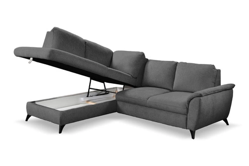 Narożnik z funkcją spania lewy szary Nevada nowoczesny z pojemnikiem do salonu