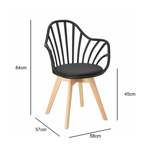 Krzesło do jadalni Sirena Intesi czarne z podłokietnikami, skandynawskie, łatwe czyszczenie