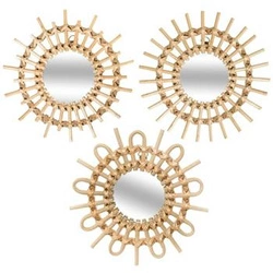 Zestaw 3 okrągłych luster boho Sunflower Atmosphera wiszące do salonu w rattanowej ramie