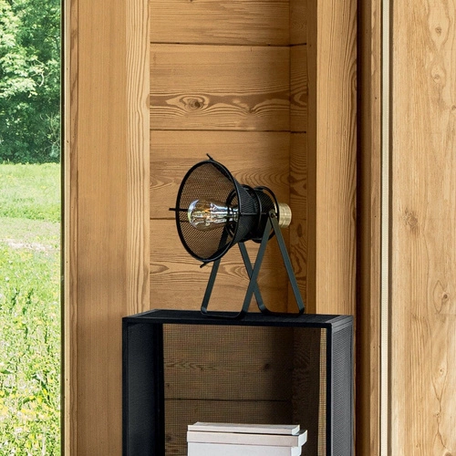 Lampka nocna do sypialni Rodo czarna metalowa industrialna z abażurem Atmosphera 31 cm