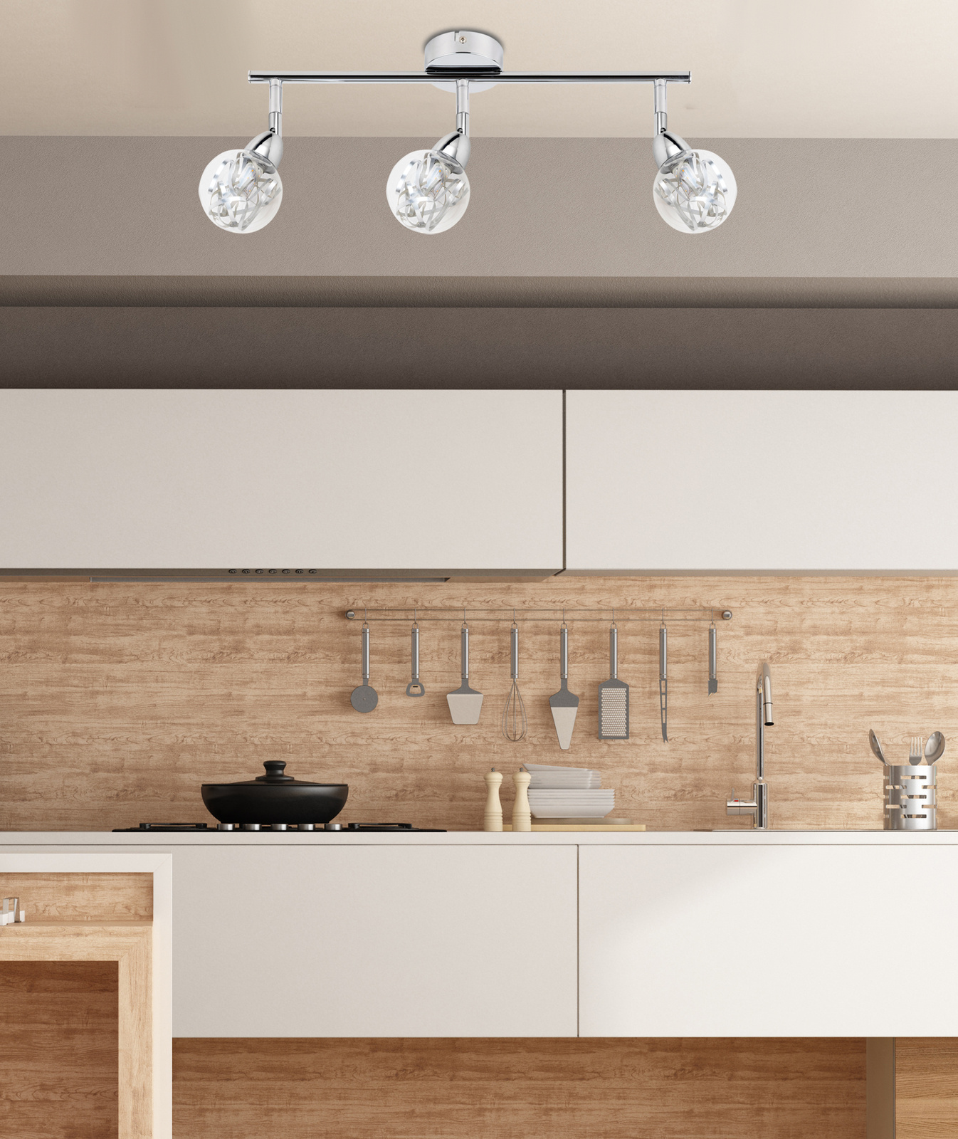 Nowoczesna lampa sufitowa LED Bolo 3-punktowa chromowana do salonu i kuchni regulowana