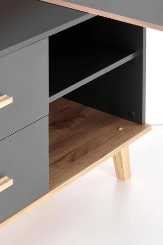 Biurko narożne z regulacją szerokości Exena II dąb wotan antracyt nowoczesne do pracy Intesi