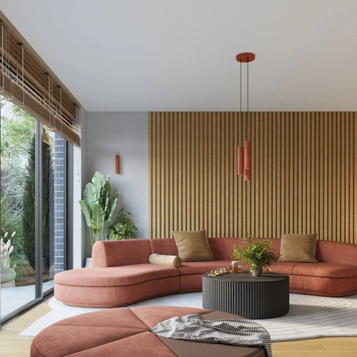 Nowoczesna lampa wisząca Karbon 3P czerwona regulowana do salonu i jadalni