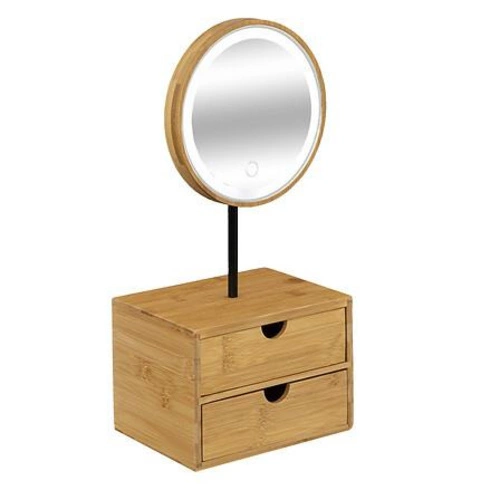 5five simply smart bambusowy organizer na kosmetyki z obrotowym lustrem LED do łazienki