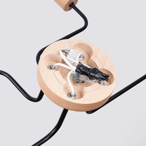 Żyrandol loftowy TIMBO 4 czarny z drewnem do salonu i jadalni rozproszone światło