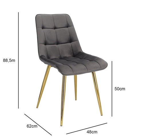 Krzesło do jadalni Pilo szare welurowe tapicerowane glamour na złotych nogach Intesi