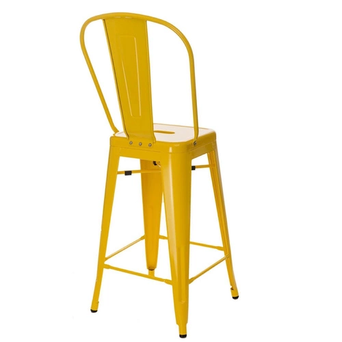 Hoker Paris Back 66 cm żółty metalowy z oparciem do wyspy kuchennej industrialny inspirowany Tolix