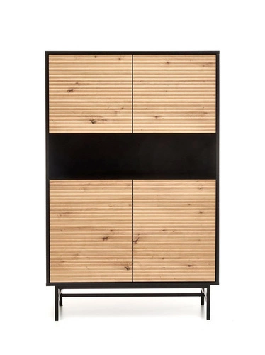 Komoda wysoka Nihala dąb artisan czarna loftowa z frezowanymi frontami do salonu 100 cm