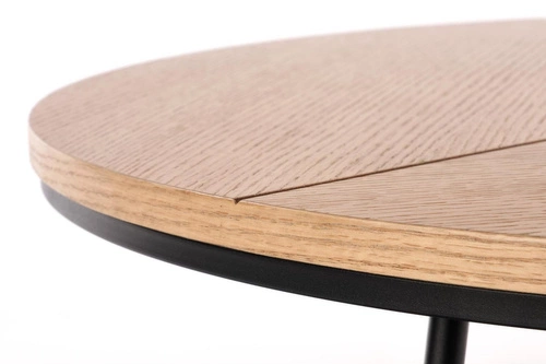 Stolik kawowy Annaba okrągły 80 cm nowoczesny loftowy dębowy z metalową podstawą do salonu