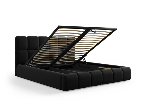 Łóżko tapicerowane Bellis 140x200 czarne welurowe z pojemnikiem do sypialni glamour