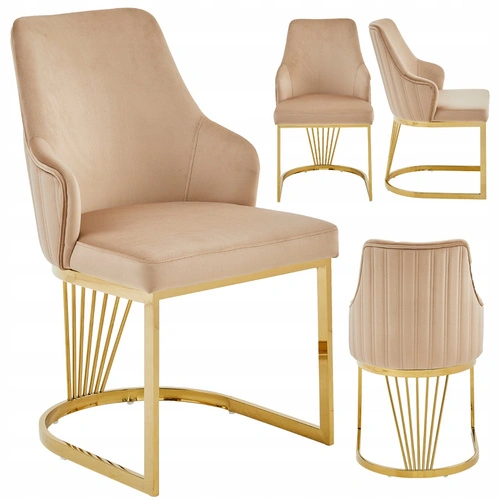 Krzesło Shively Intesi welurowe beżowe ze złotymi nogami do jadalni