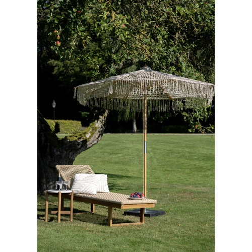 Leżak ogrodowy Derby House Nordic drewniany tekowy z rattanu regulowany boho