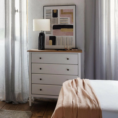 Komoda biała z szufladami Solen 80 cm nowoczesna na nóżkach do sypialni Atmosphera