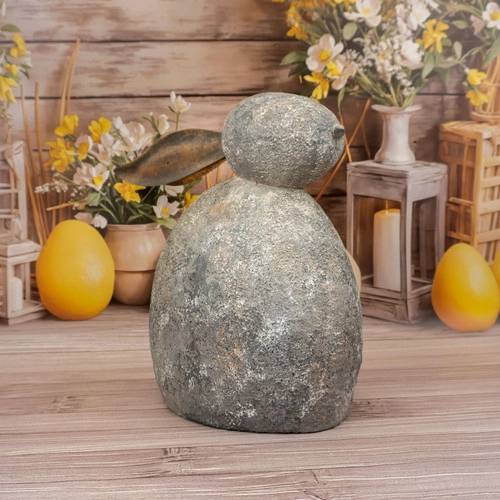 Intesi szara figurka wielkanocna królik 43 cm dekoracja do salonu i na stół z żywicy poliestrowej