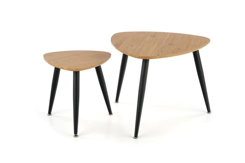 Zestaw 2 stolików kawowych Minessa owalny loftowy dąb i czarny metal do salonu Intesi