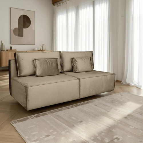Sofa rozkładana z funkcją spania Toro beżowa do salonu z pojemnikiem na pościel