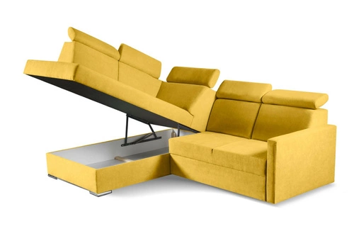 Narożnik z funkcją spania Mils XL lewostronny nowoczesny musztardowy do salonu Intesi