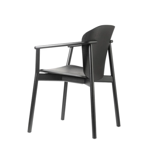 Krzesło do jadalni Finn SCAB Design czarne drewniane z podłokietnikami nowoczesne sztaplowane