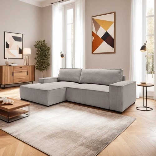 Narożnik z funkcją spania Molde M lewy sztruksowy beżowy z pojemnikiem do salonu