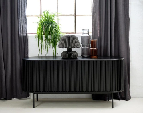 Komoda Siena czarna ryflowana 160 cm nowoczesna komoda do salonu