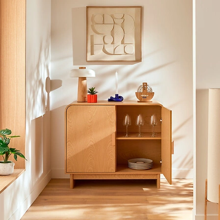 Komoda Lee nowoczesna z półkami 100 cm skandynawska brzoza do salonu Atmosphera