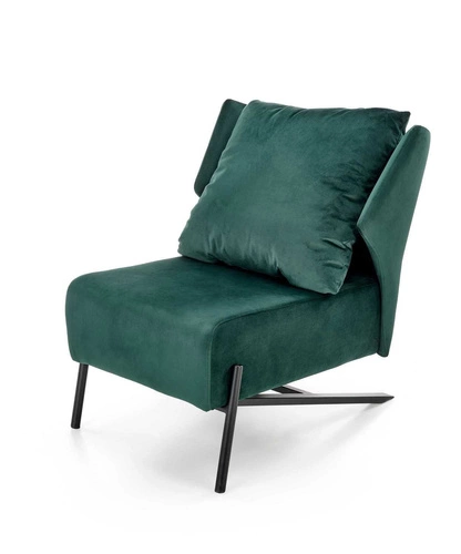 Fotel wypoczynkowy Varis welur zielony glamour do salonu na czarnych nogach