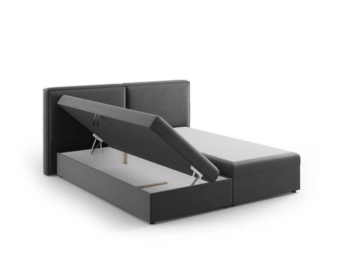 Łóżko do sypialni Jodie 180x200 tapicerowane welurowe szare z pojemnikiem glamour