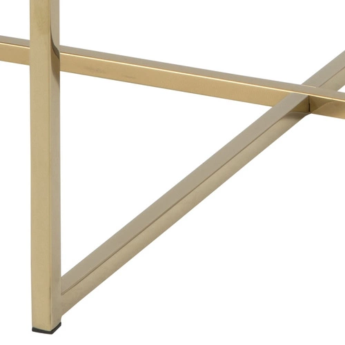 Stolik kawowy Alisma okrągły szklany biały ze złotą metalową podstawą glamour do salonu 80 cm