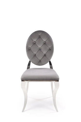 Krzesło tapicerowane welurowe Royale szare glamour do jadalni na srebrnych nogach Intesi