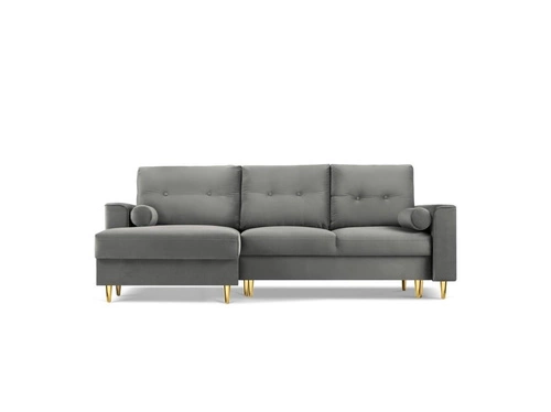 Narożnik z funkcją spania Leona Light Grey Velvet Lewostronna kolor nóg złoty