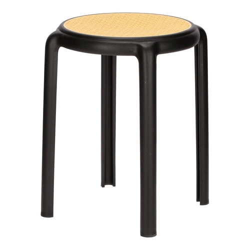 Stołek Zula czarny Intesi do kuchni i na balkon, boho, plastikowy, łatwe czyszczenie, sztaplowany