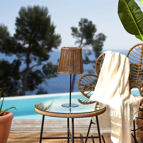 Lampka nocna solarna LED Merrill beżowa klasyczna na taras Intesi odporna na deszcz 40 cm