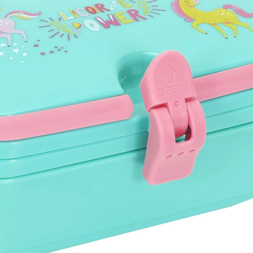 Lunchbox dziecięcy Jednorożec Intesi – śniadaniówka do szkoły z plastiku szczelna niebieska 16,5 cm